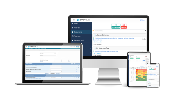 screenshots of SafetyChain Supplier Compliance Management Software