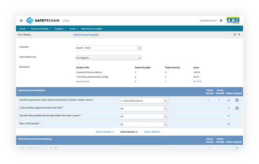 image of audit form from SafetyChain Compliance Manager software